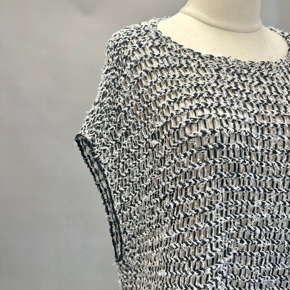 Eileen Fisher Boxy Open Knit Sheer Cropped Sweater black & white  size XS - Picture 11 of 16